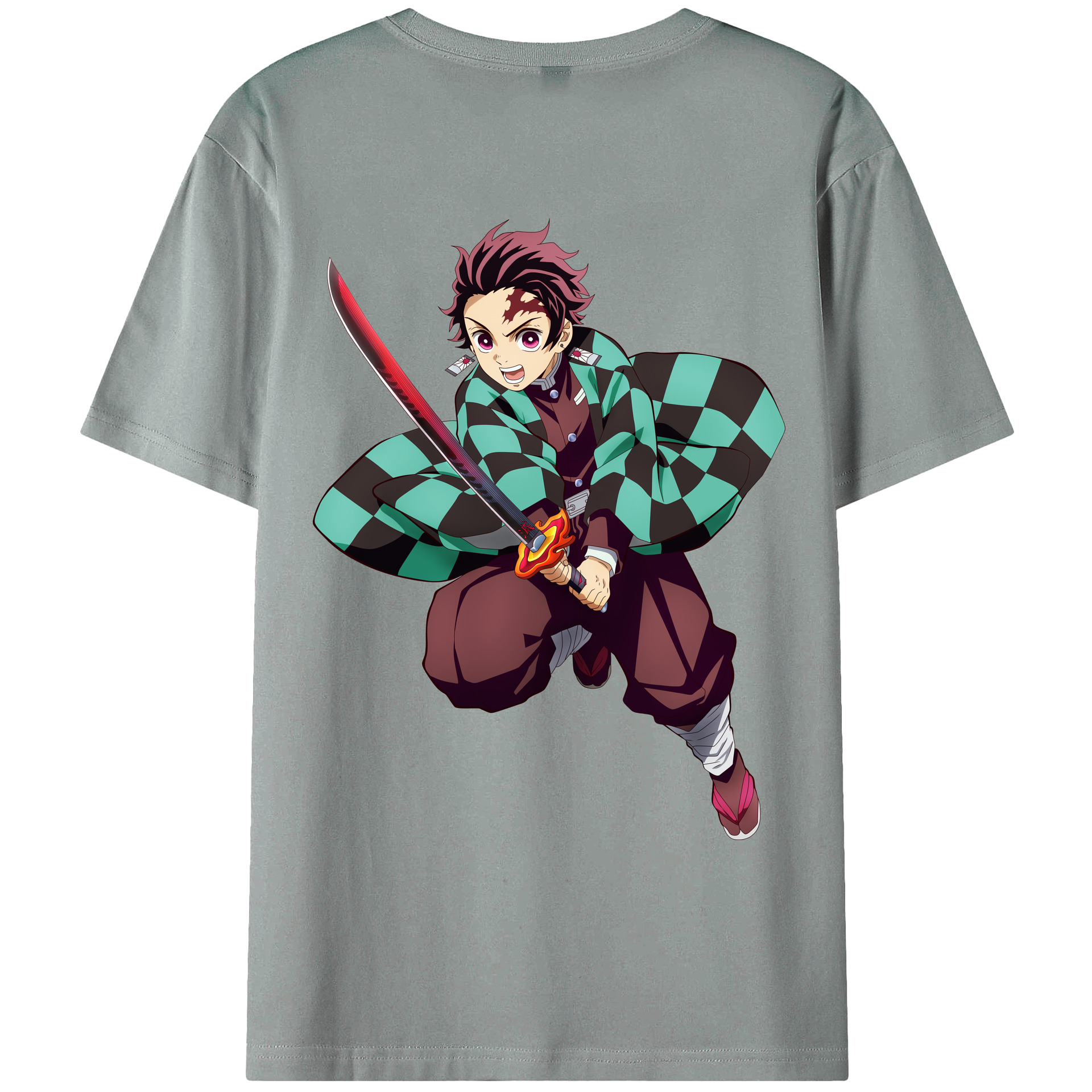 （画像用） 鬼滅の刃 竈門 炭治郎／かまど たんじろう Kamado Tanjirou 綿100％ メンズ半袖Tシャツ（バックプリント） 通気性